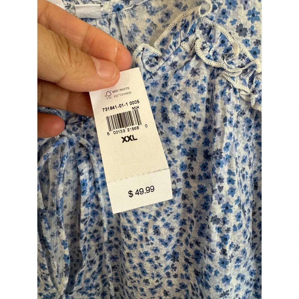 NWT Gap Ruffle‎ Zen Light Blue Floral Top size xxl
